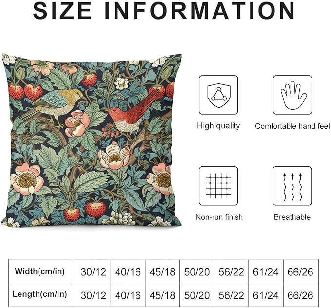 William Morris Floral Original Throw Pillow Covers Boho Chic Retro Floral Bird - Image 2