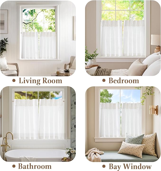 jinchan Linen Pinch Pleated Kitchen Curtains 30 Inch 2 Panels, Natural Linen - Image 6
