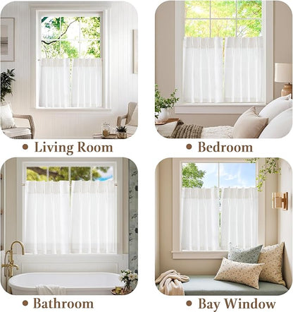 jinchan Linen Pinch Pleated Kitchen Curtains 30 Inch 2 Panels, Natural Linen - Image 6