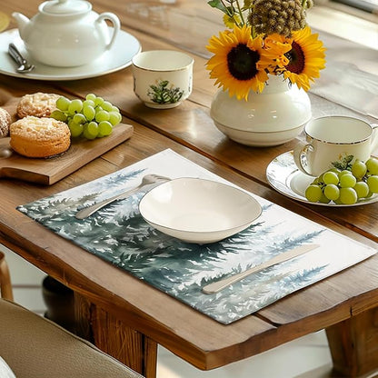 Watercolor Dark Green Tree Table Mats Set of 4 Rustic Nature Forest Pine Tree - Image 6