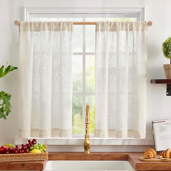 jinchan Tier Curtains 36 Inch for Small Window Linen Blend Cafe Curtains by JINCHAN