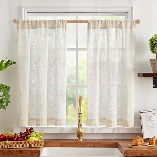 jinchan Tier Curtains 36 Inch for Small Window Linen Blend Cafe Curtains by JINCHAN