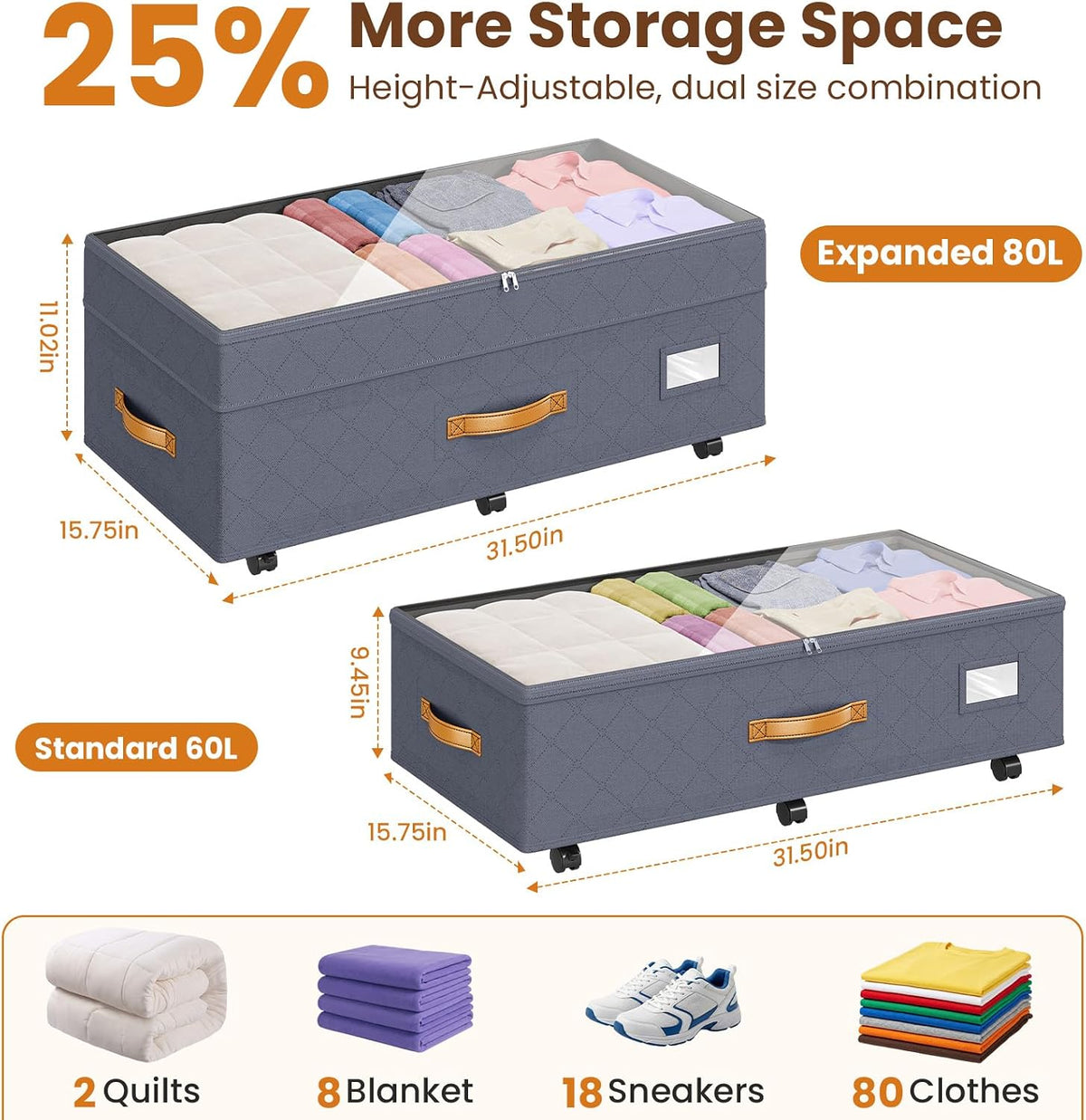 budding joy 80l 2 pack adjustable under bed shown in use