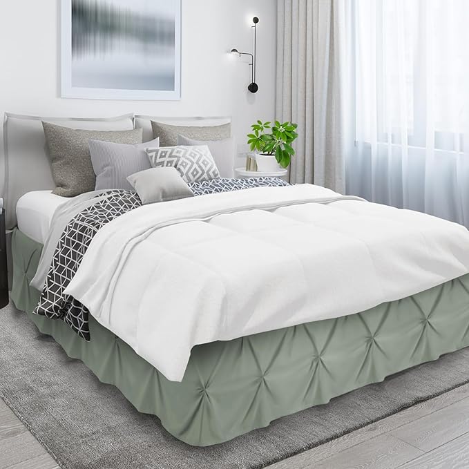 Nestl Sage Green Bed Skirt Cal King Size, Pinch Pleat Cal King Bed Skirt - Image 3