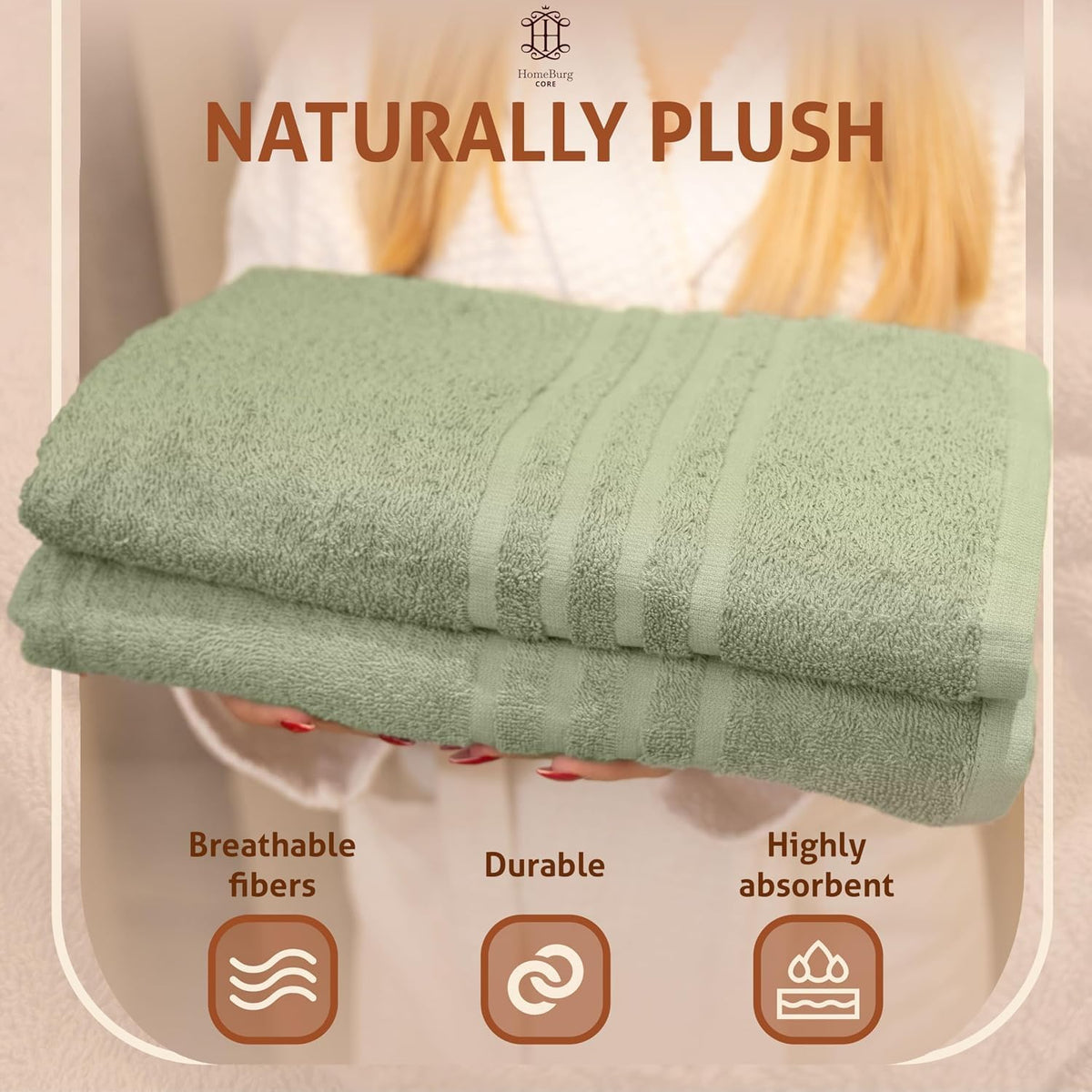 core 4-piece cotton bath towels for bathroom |, close-up detail