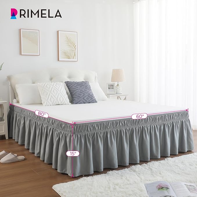 RIMELA Bed Skirt Full Size Silver Grey Bed Skirt 15 Inch Drop, Wrap Around - Image 5