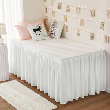 RIMELA Dorm Bed Skirt Twin XL 46 Inch Drop, Warm White Bedskirt Solid Silky by RIMELABedSkirt