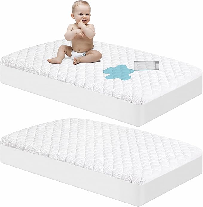 NTBAY 2 Pack Waterproof Crib Mattress Protector, Quilted 28"x52" Toddler Fitted by NTBAY