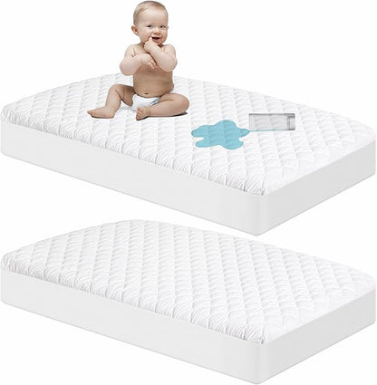 NTBAY 2 Pack Waterproof Crib Mattress Protector, Quilted 28"x52" Toddler Fitted by NTBAY