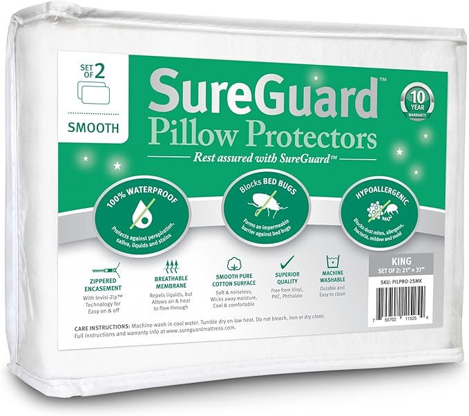 Set of 2 King Size SureGuard Pillow Protectors by SureGuardMattressProtectors