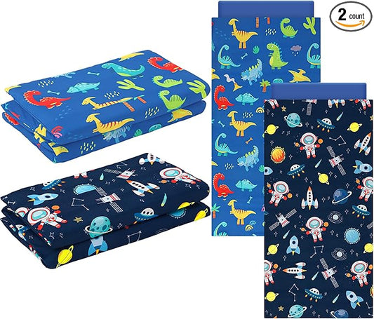 2 Pcs Dinosaurs Nap Mat Cover for Boys Girls Sewn in Flap Design Blue Sleeping by CroBlissful