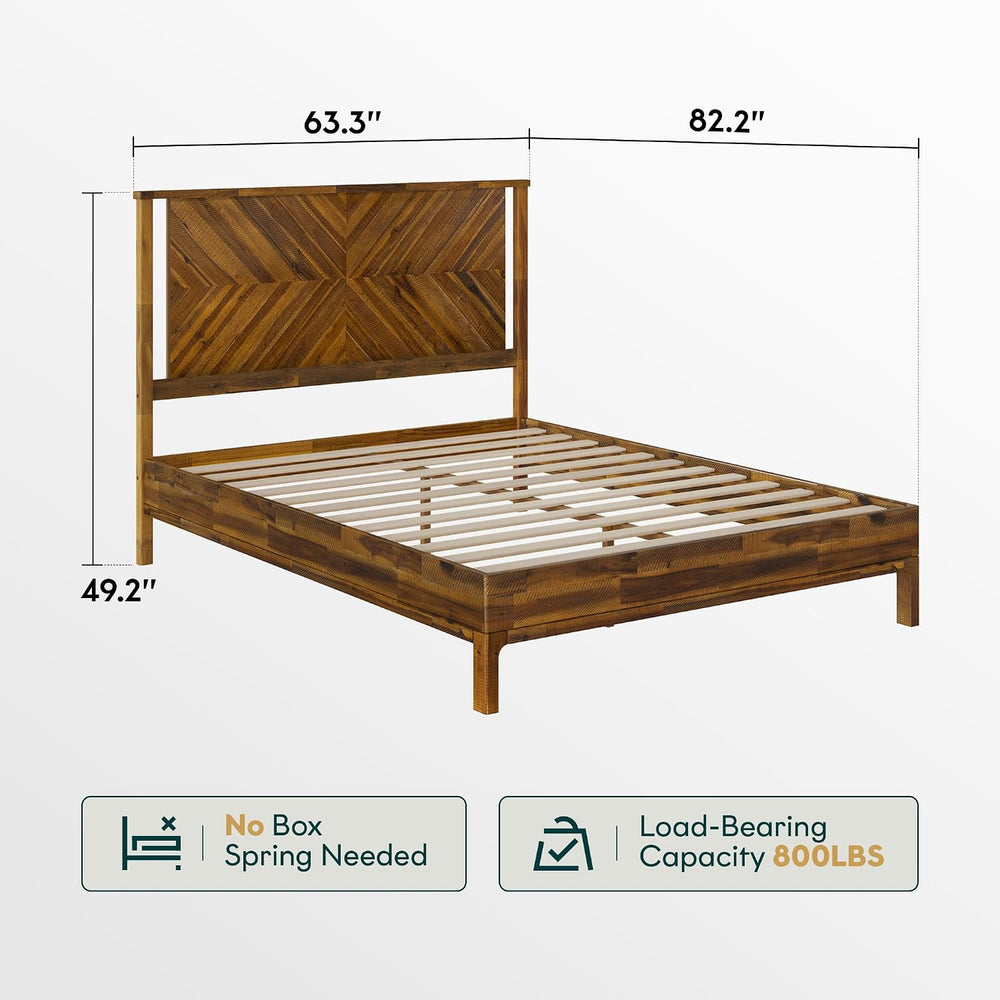 Bme Vivian 14 Inch Queen Size Bed Frame with Headboard, Rustic & Scandina...