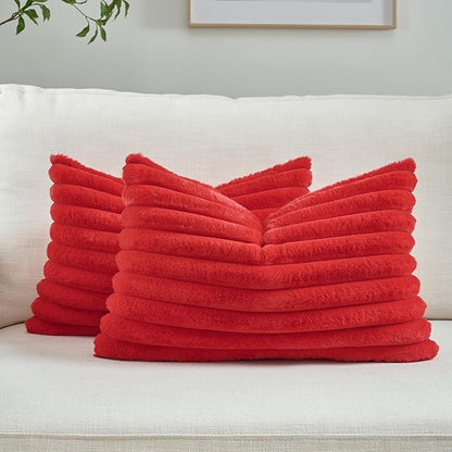 FUTEI Christmas Red Throw Pillow Covers Set of 2, 12x20 Inch Striped Texture by FUTEI