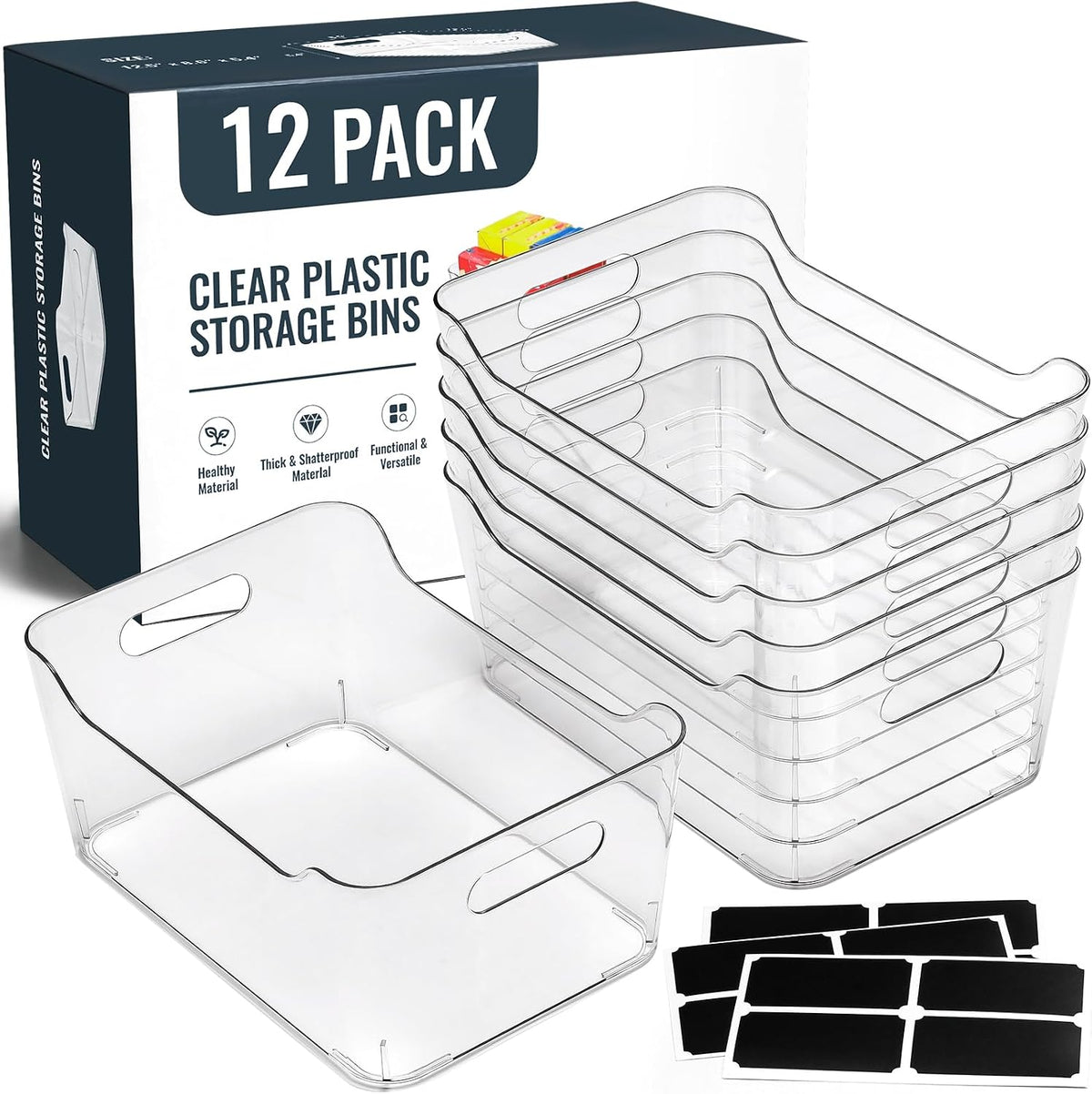 multi-use clear storage bins, pantry kitchen cabinet organizer, main product view