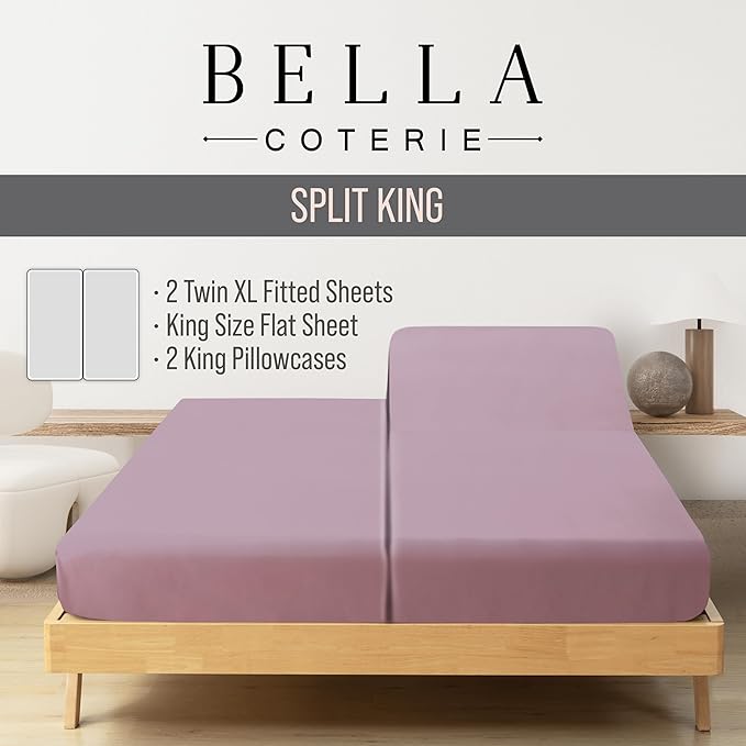 Bella Coterie Luxury Bamboo Viscose Split King Size Sheet Set | 2 Fitted Sheets - Image 2