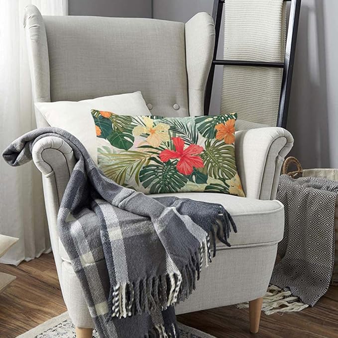 TKS MITLAN Hibiscus Flowers Pillow Cover 12x20 inch Summer Colorful Hawaiian - Image 3