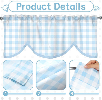Hahafelt 4 Pcs Classroom Curtains Pastel Blue Gingham Window Valances Curtains 54" W x 18" L Simple Rod Pocket Back to School Window Treatment for Classroom Living Room Bedroom Kitchen