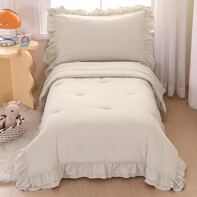 Wowelife Toddler Comforter Set for Girls, Pale Beige Toddler Bedding Set by WOWELIFE