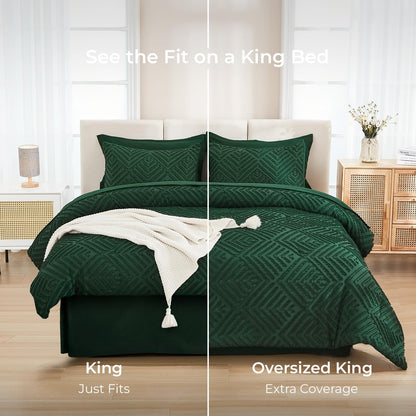 andency king size comforter set, dark emerald green showing dimensions