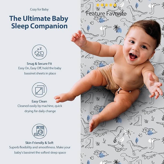 Baby Bassinet Sheets Girl Boy, Fitted Bassinet Sheet Set 3 Pack Bassinet - Image 5