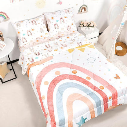 Twin Size Toddler Bedding Set for Girls- 5 Piece Rainbow Toddler Girl Bedding by CARUILI