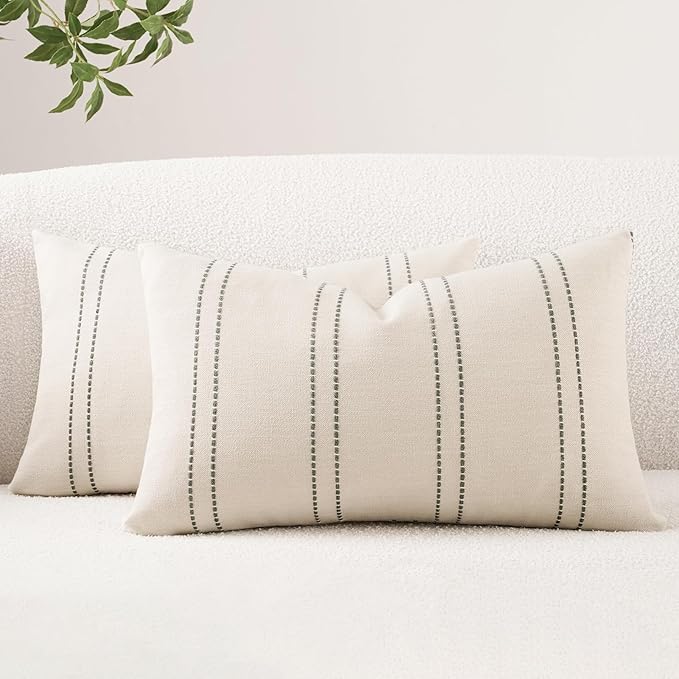 Striped Lumbar Throw Pillow Covers 12x20 Inch Set of 2 Linen Farmhouse Boho by HOMFINER
