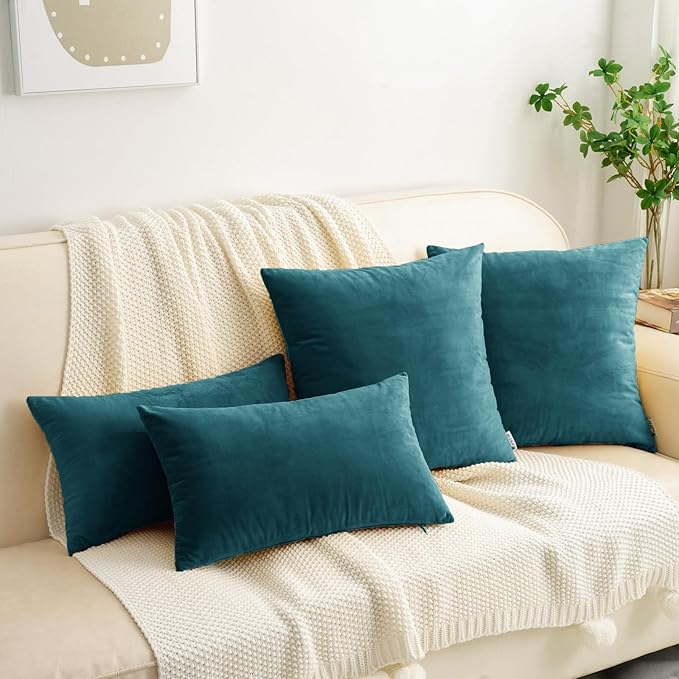 HWY 50 Ocean Blue Velvet Rectangular Throw Pillow Covers 12x20 Inch - Image 2