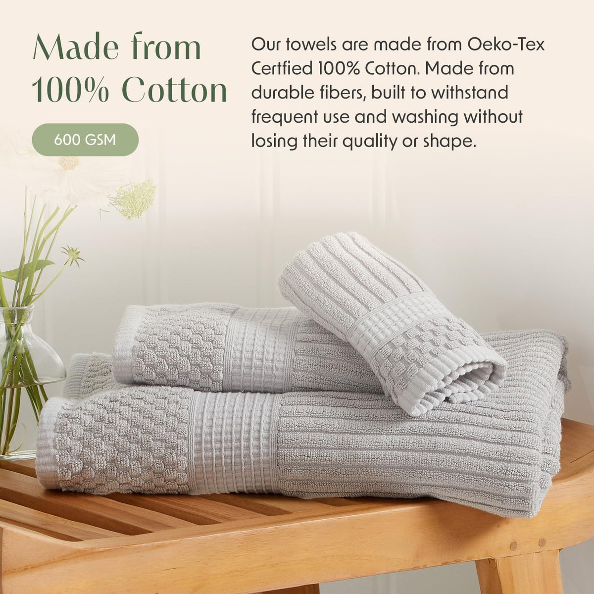 springtree home 100% cotton bath towel set | on a desk or shelf