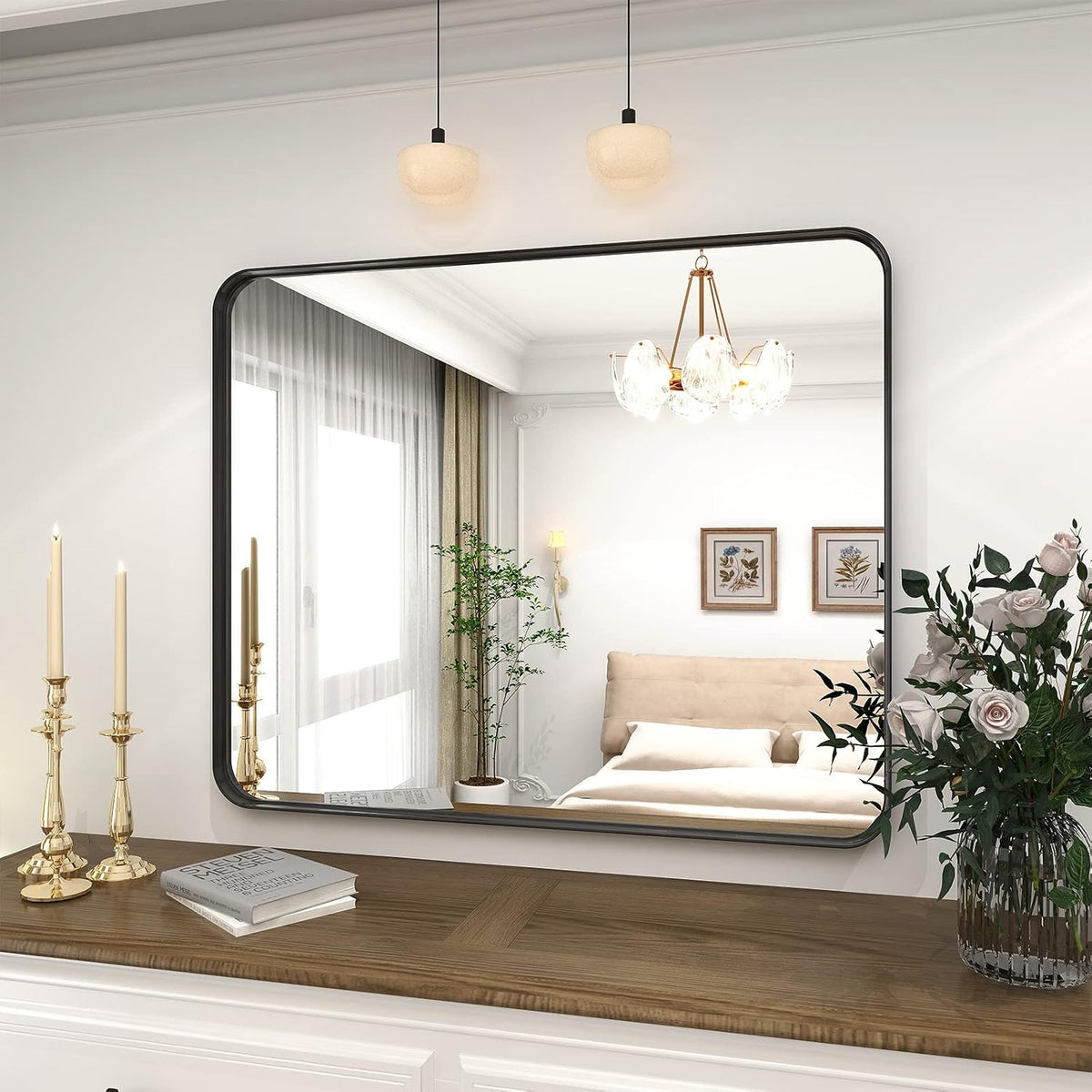voobang bathroom mirror 24"x32", black gorgeous deep frame on a desk or shelf