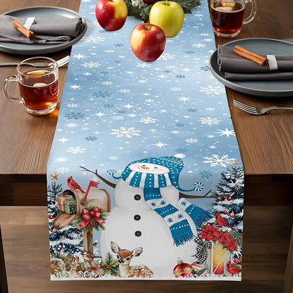 Blue Snowman Christmas Table Runner, 18x72 Inch, Xmas Tree Table Runners Elk - Image 9