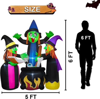 Halloween Inflatables Outdoor Decorations,6 Feet 3 Witches, LED Lights, Blow up Lighted Yard Lawn Home Family Decorations
