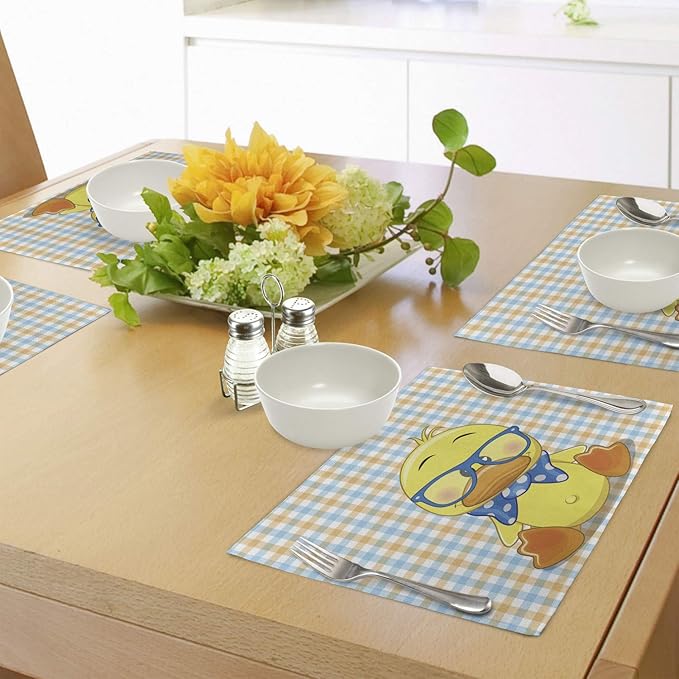 Ambesonne Cartoon Place Mats Set of 4, Hipster Boho Duck Dotted Bow Cool Free - Image 4