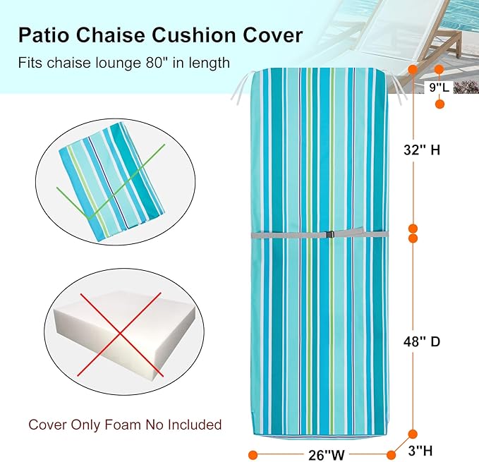 NettyPro Outdoor Patio Chaise Lounge Chair Cushion Covers - Image 5