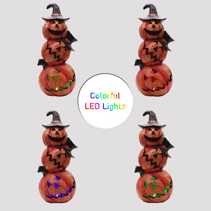 Light Up Evil Pumpkin 3-Layer Halloween Decoration 14 Inch Jack O' Stack