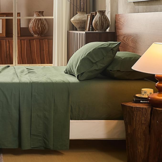 100% Linen Sheet Set Cal King Size Extra Deep Pocket Fits 18-24 Inch Mattress by overket