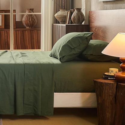 100% Linen Sheet Set Queen Size Extra Deep Pocket Fits 18-24 Inch Mattress by overket