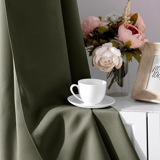 HOMEIDEAS Olive Green Blackout Curtains - Image 5