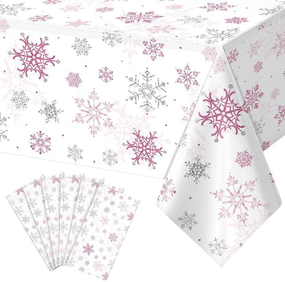 6 Pcs Christmas Snowflake Party Tablecloths Decorations, Plastic Pink Winter by JectivsPartyDecorations