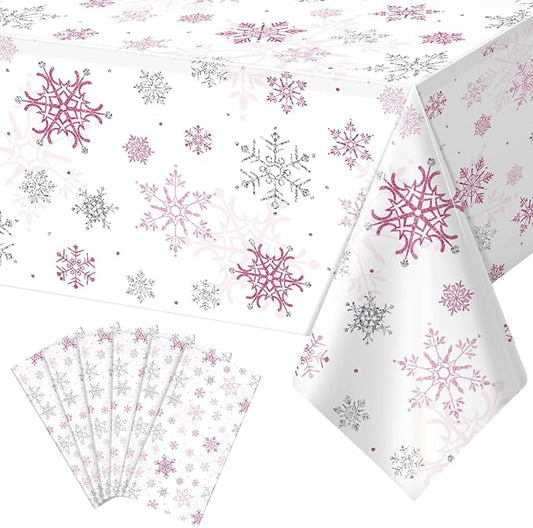 6 Pcs Christmas Snowflake Party Tablecloths Decorations, Plastic Pink Winter by JectivsPartyDecorations