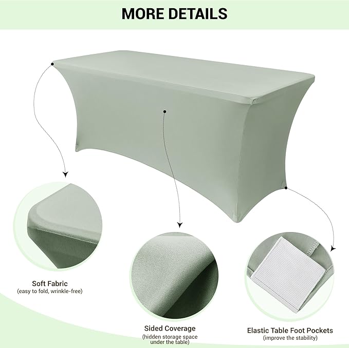 Obstal 2PC Sage Green Tablecloth - 8ft Rectangle Spandex Table Cover - Image 3