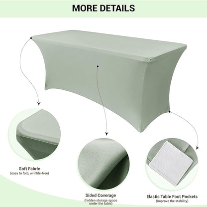 Obstal 2PC Sage Green Tablecloth - 8ft Rectangle Spandex Table Cover - Image 3