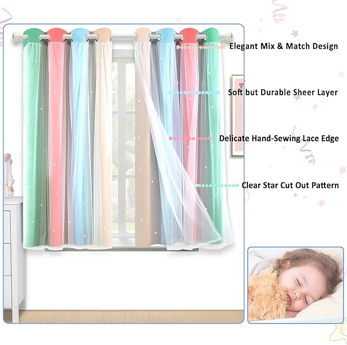 Kinryb Rainbow Star Cut-Out Blackout Curtains - Image 7