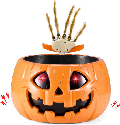 Anlass Halloween Candy Bowl Animated Pumpkin Candy Holder with Moving Skeleton Hand Creepy Sound and Red Eyes for Halloween Decorations Indoors and Trick or Treats