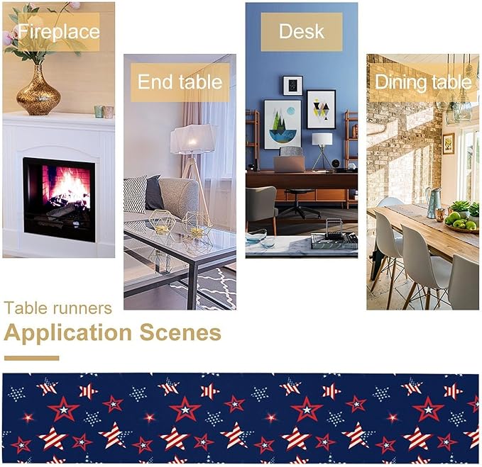 4th of July Patriotic Table Runner, Memorial Day Independence Day Freedom Stars - Image 5