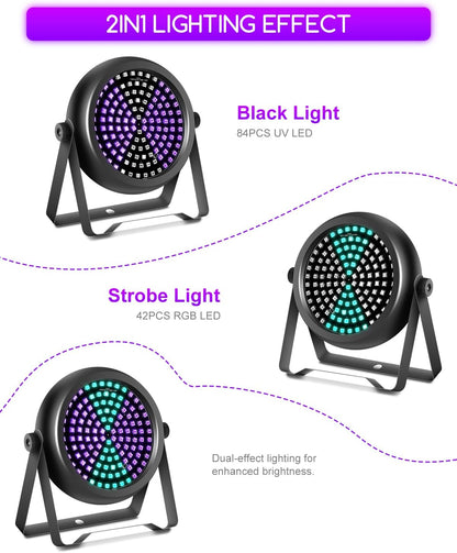 Telbum Strobe Light for Parties, 126 LED RGB+UV Strobe Light Halloween, DJ Lights by DMX512 Sound Activated Blacklight for Stage Club Event Concert Church Wedding Banquet Host - 2Pack