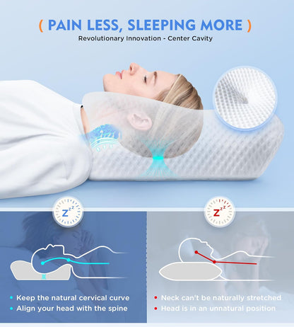 osteo cervical pillow for neck pain relief, hollow shown in use