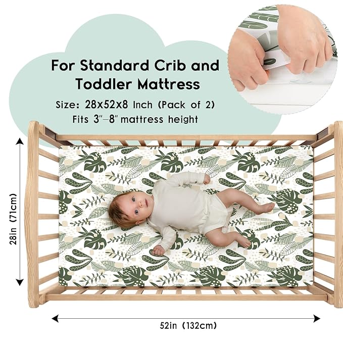 Yoofoss Baby Crib Sheets for Boys Girls, Fitted Crib Sheet 2 Pack for Standard - Image 2