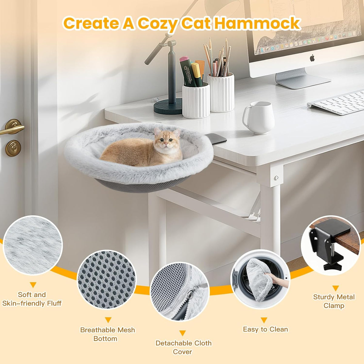 pawaboo cat desk bed, one-click foldable sunken cats showing dimensions