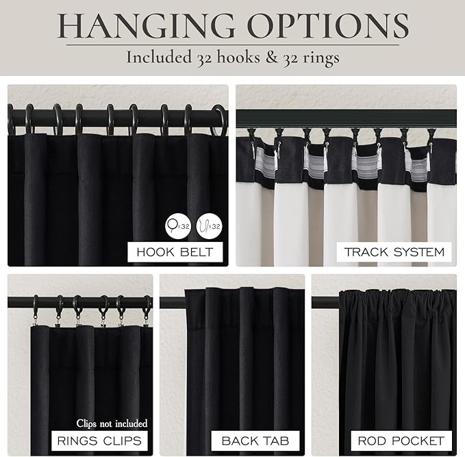 Black 100% Blackout Curtains 84 Inches Long to Keep Heat Out - Image 4