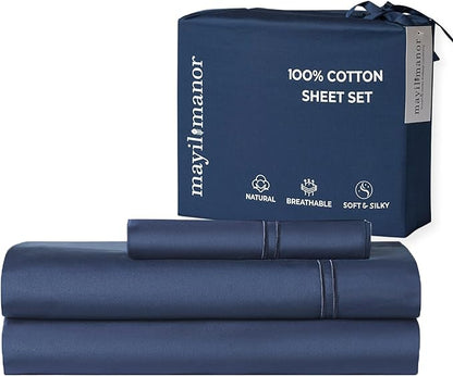 100% Natural Cotton Bed Sheets | 500 TC Single-Ply Sateen Weave Twin Sheets Set by MayilManor